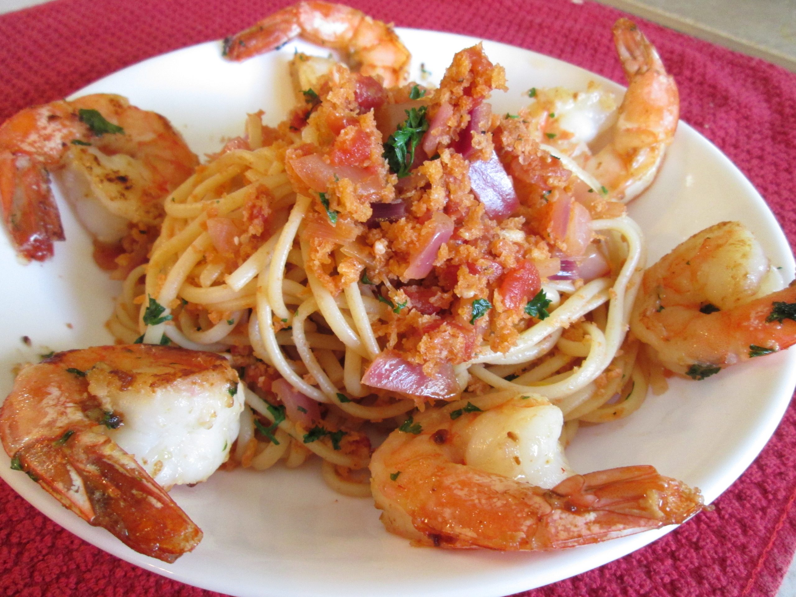 Bloody Mary Linguine with Jumbo Shrimp