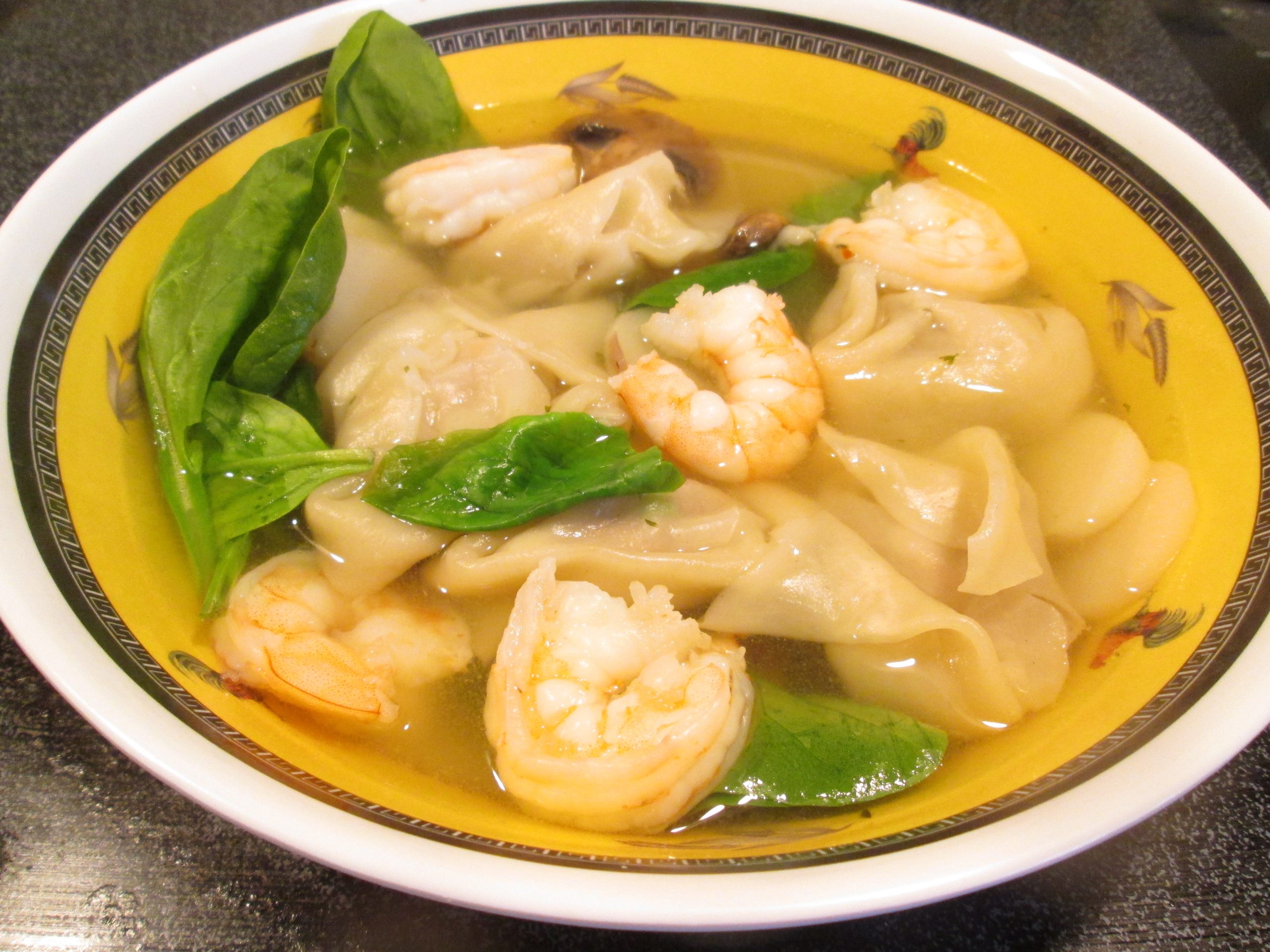 Pork Wonton Soup with Shrimp and Vegetables