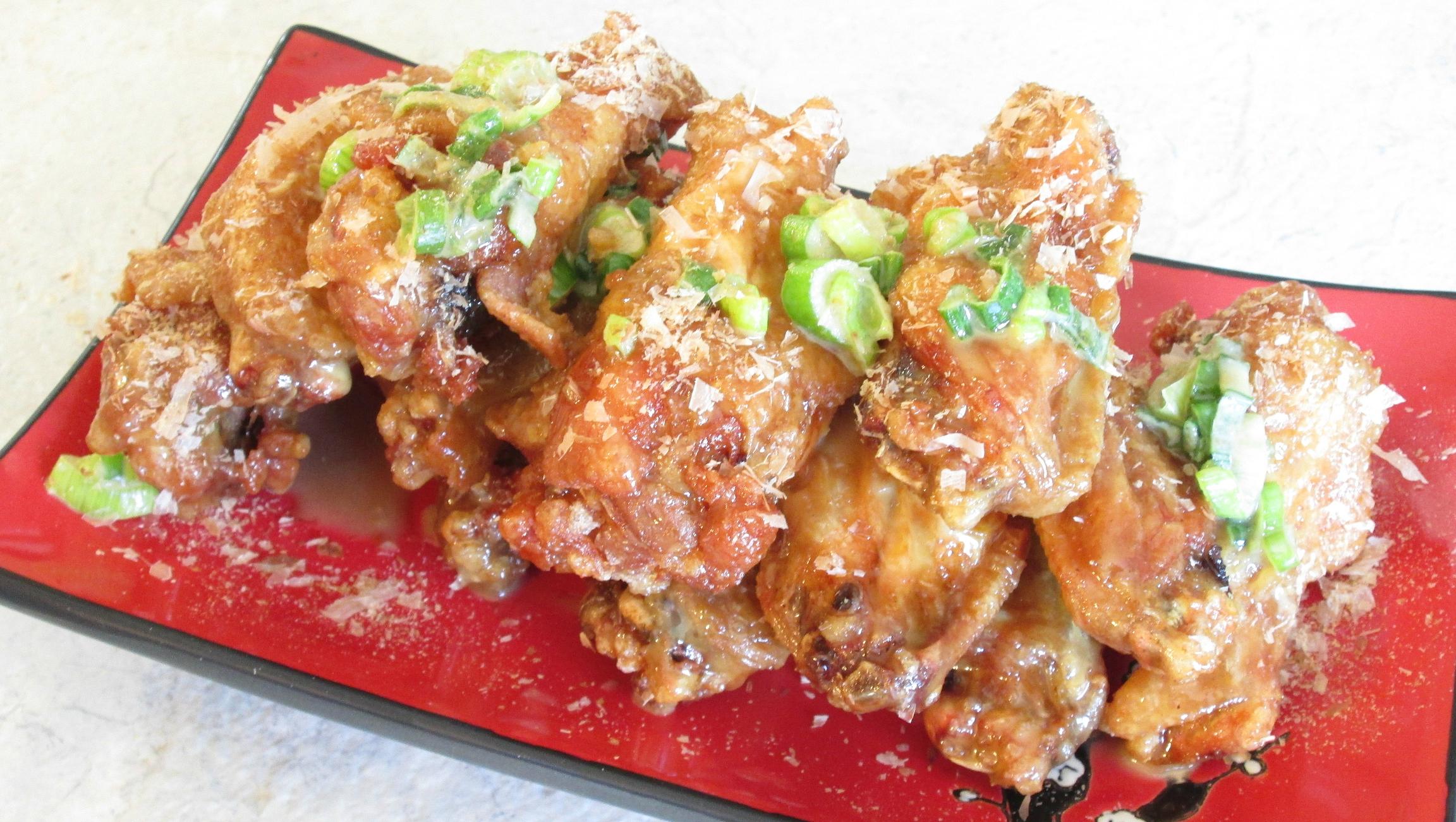 Wasabi Chicken Wings with Scallions and Bonito Flakes