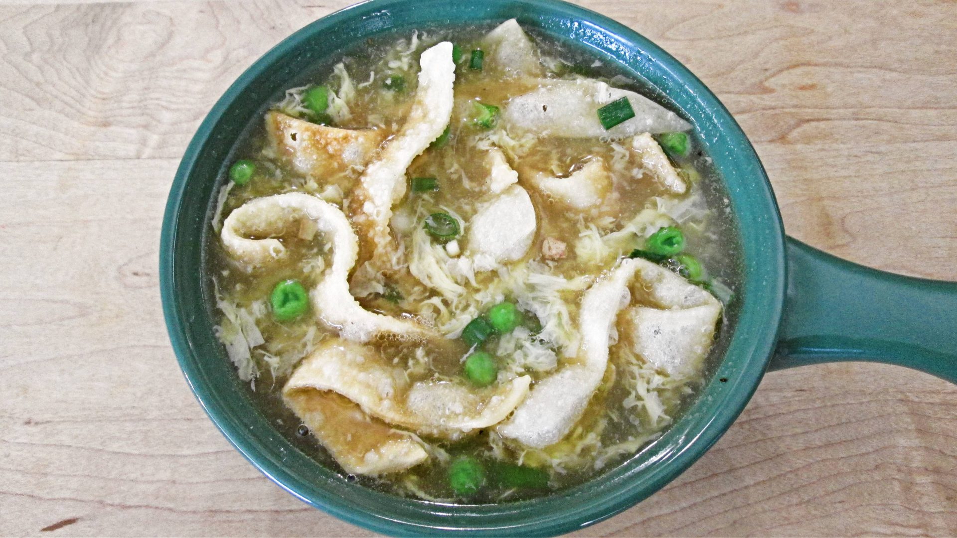 Egg Drop Soup with Fried Wonton Croutons