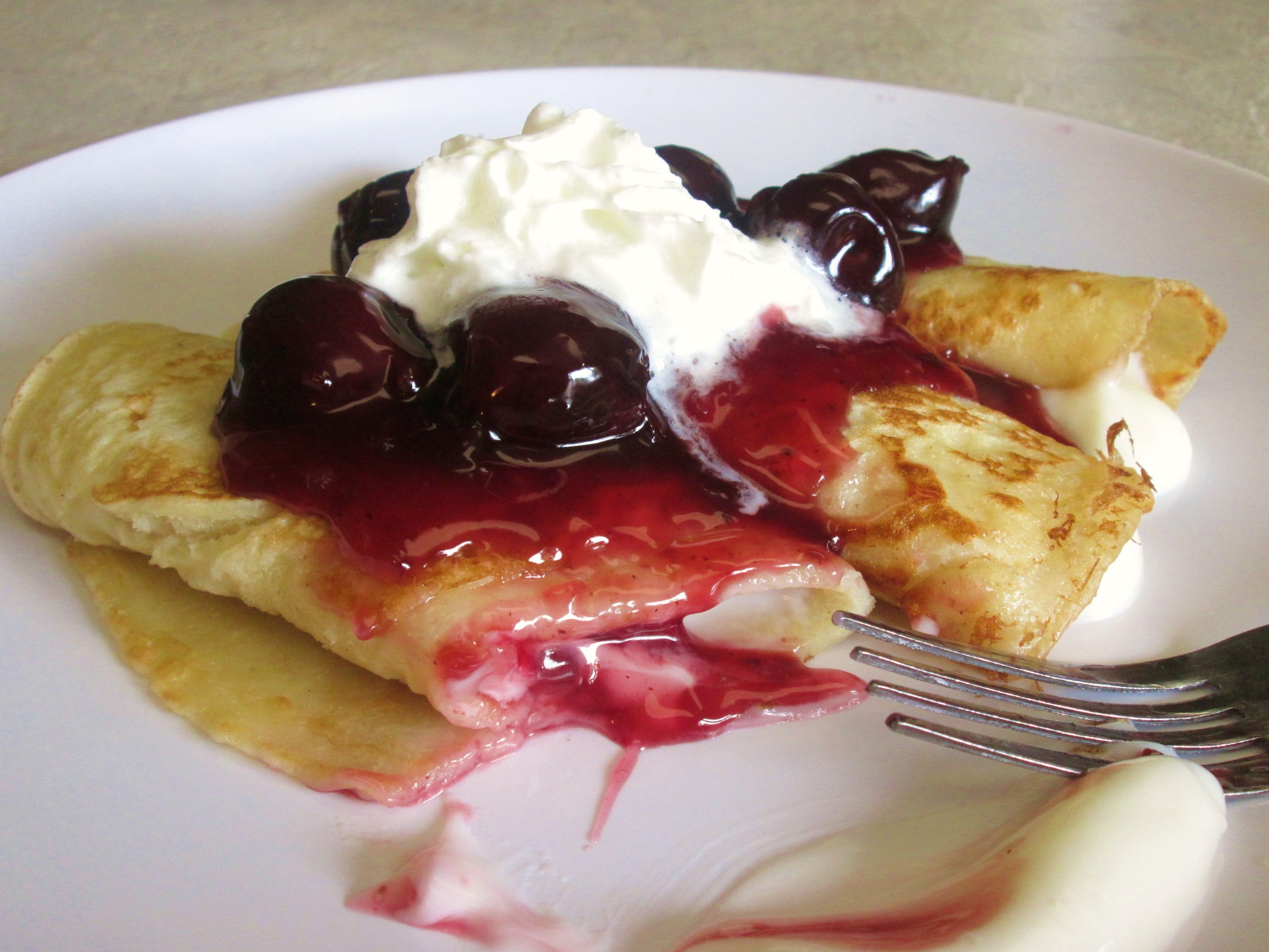 Homemade Crepes with Cherry Topping Recipe