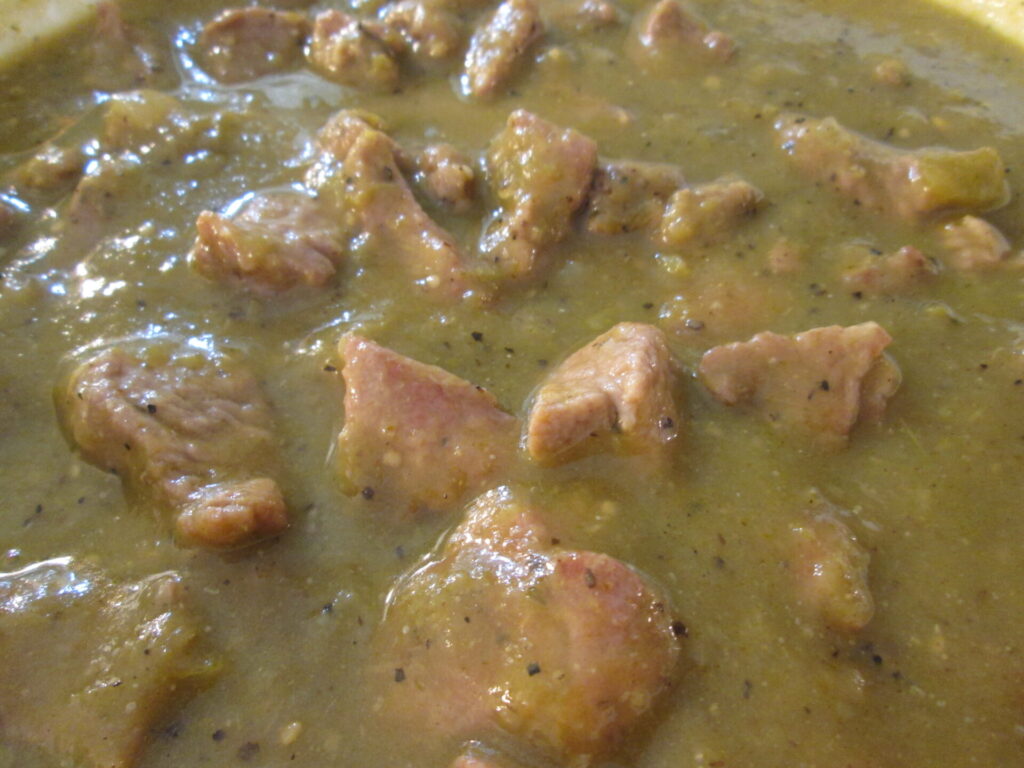 A large bowl of Pork Chili Verde.