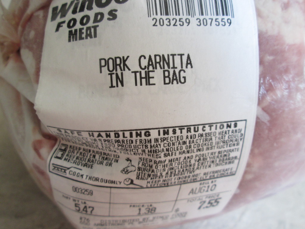 Raw 5 pound bag of Pork Carnitas used to make Pork Chili Verde.