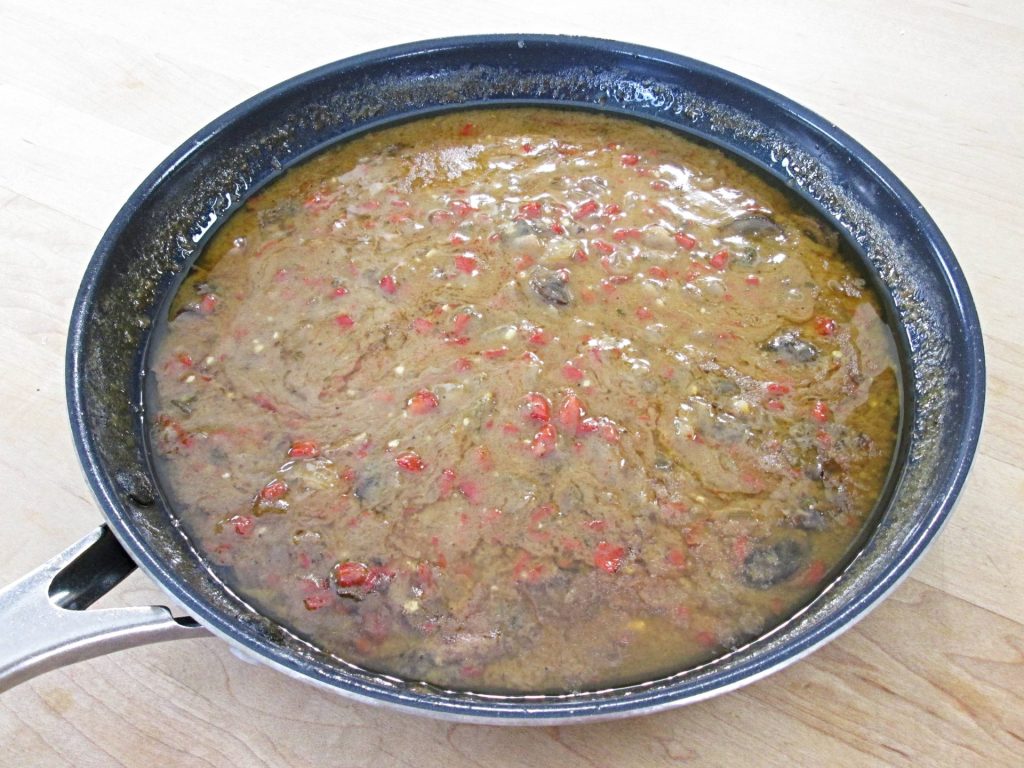 Gravy made from the roast drippings and Mushrooms and Sweet Pepper.